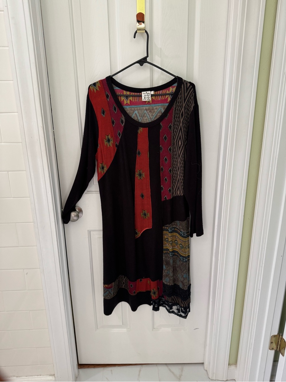 Parsley & Sage Black Dress with Red Patchwork Panels